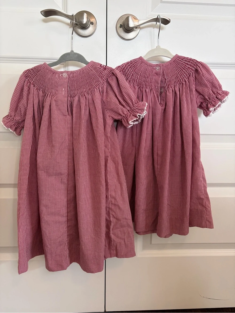 Girls Smocked Red Gingham Dress with Bulldog Detail